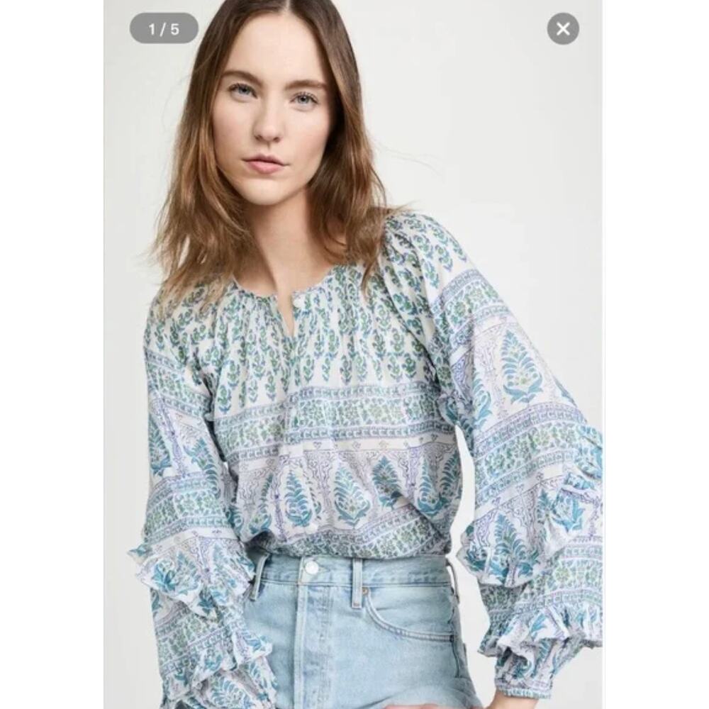 Bell by Alicia Bell Callie Blouse Silk Blend Block-Printed Ruffle XS